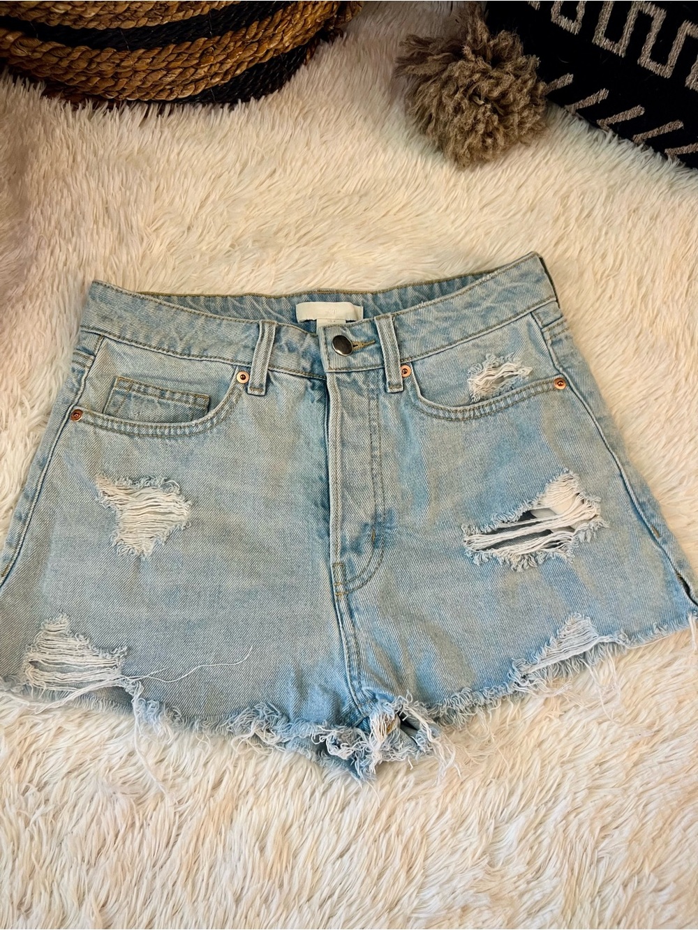 H&M Light Blue Distressed Denim Shorts